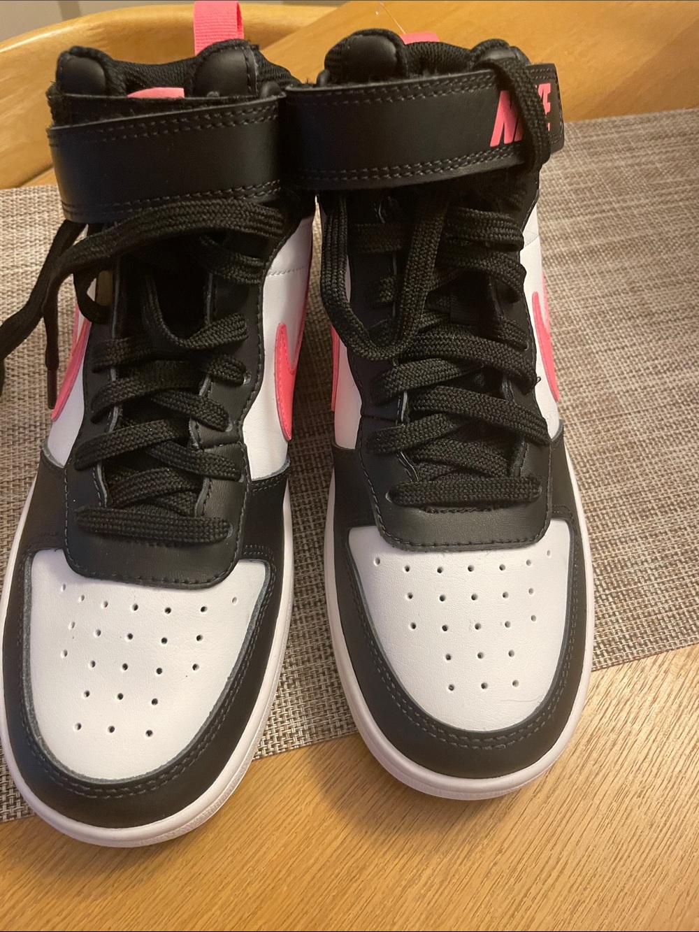 Nike Kids Mid-Top Sneakers — Black, White & Pink Accents